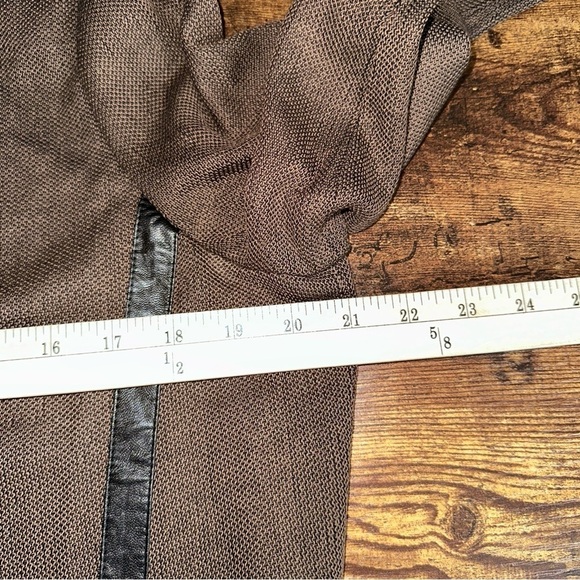 Misook Heritage Fit Faux Leather Trim Size Medium Long Cardigan Dark Academia - Picture 7 of 14